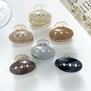 Koreanischer Stil Strass Blume Haarklammer Acryl Harz Oval Haifisch Clip Elegantes Haarzubehör Für Damen Party Alltag