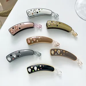 Pince Banane Élégante en Acétate Avec Décor de Fleurs en Strass Griffe à Cheveux Verticale pour Femmes Accessoires Quotidiens