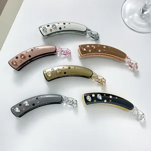 Pince à Cheveux Banane Élégante en Acétate Avec Fleur Creuse en Strass Grande Pince Verticale pour Queue de Cheval Femme