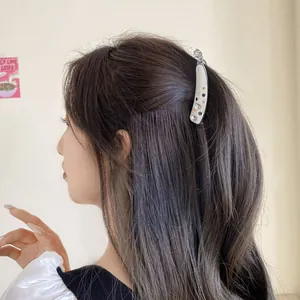 Pince banane argentée en acétate avec cristaux colorés pour coiffure queue de cheval