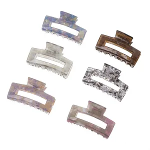 Set de seis pinzas rectangulares de acetato con patrones de mármol y carey elegante