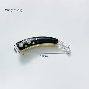 Banana hair clip with rhinestones and four-leaf clover pattern, 10cm acetate hair claw