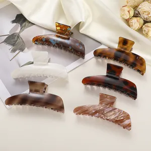 Set de 6 pinzas grandes de acetato para el pelo con diseños de mármol y carey elegante