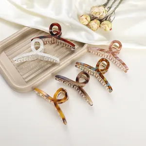 Detail shot of six assorted acetate shark hair clips in tortoiseshell and marble patterns