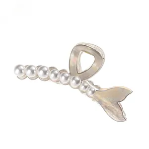 Iridescent mermaid tail hair claw clip with gradient pearls and translucent finish