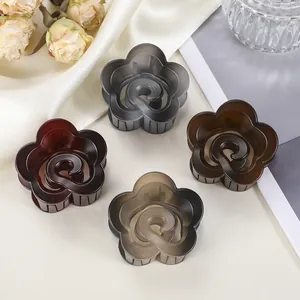 Pince Girafe Élégante Motif Fleur Nuage Brillante Creuse Acrylique Transparente Ambre Gris Accessoire Coiffure Pour Femmes