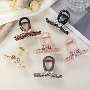 Elegante Pinza de Pelo de Acrílico Gelatina Corazón con Strass para Mujer Lazo Shark Clip Agarre Fuerte Accesorios de Pelo 7cm