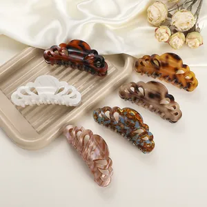 Large Acetate Hair Claw Clips For Women Elegant Marble Tortoise Shell Shark Clips French Hollow Hair Accessories Jewelry
