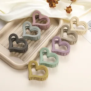 Heart Shaped Matte Hair Claw Clips For Women Nonslip Frosted Morandi Color Small Hollow Hair Clamps Fashion Hair Accessories