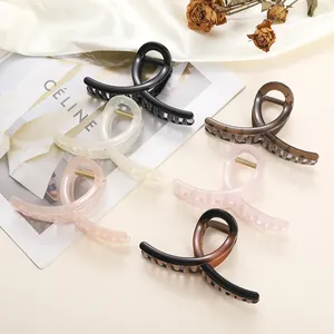 Large shark hair clips set in 6 colors with cross twist design and gold metal spring