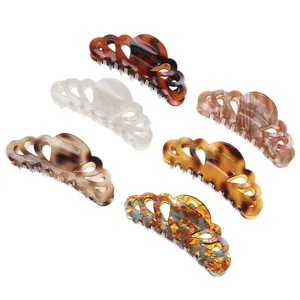Set of six tortoise shell and marble texture acetate hair claws for elegant women