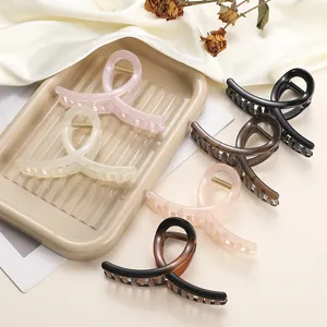 Set of 6 large stylish resin hair claws for thick hair in assorted warm neutral colors