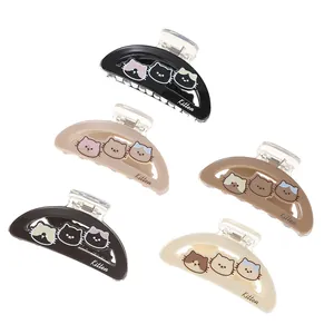 Five-piece set of cute kitten print hair claws in retro neutral colors like cream and brown