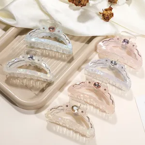 Sweet Transparent Acrylic Hair Claw Clip Floral Rhinestone Shark Clip For Women Elegant Half Updo Hair Accessories