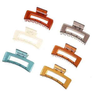 Set of six colorful translucent square claw clips in earthy tones for thick hair