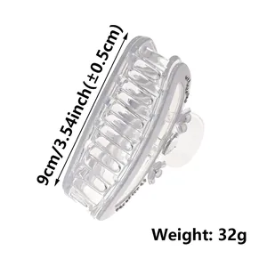 Translucent 9cm shark hair claw clip with floral detail and crystals for elegant styling