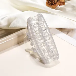 9cm transparent hair claw clip with delicate white flowers and subtle rhinestones