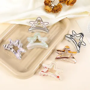 Star Hair Claw Clip Women Hollow Acetate Hair Accessory Marble Geometric Shark Clip Vintage Fashion Star Hair Grip For Thick Hair