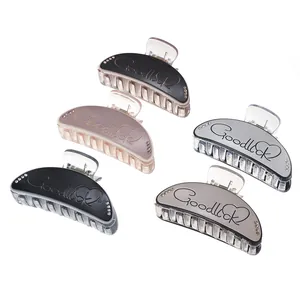 5-piece set of 9cm matte shark hair claws with GoodLuck print and small rhinestones