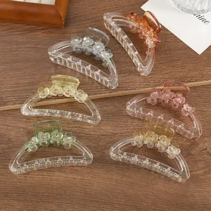Elegante Molla per Capelli in Resina Trasparente a Forma di Fiore Grande Pinza a Squalo Antiscivolo Con Strass Accessori Moda Donna