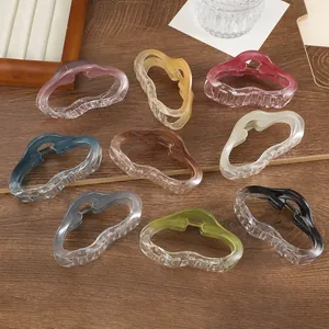 Pince à Cheveux Dégradée Grande Barrette à Cheveux Requin Antidérapante en Résine Transparente Lignes Ondulées Accessoires Coiffure