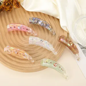 Iriseerend Acryl Bananenklem Haarspeld Met Strass Bloem Hart Decor Verticale Paardenstaarthouder Vrouwen Mode Hoofddeksel