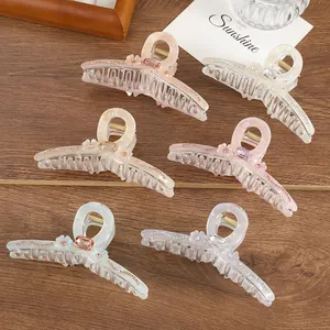 Large Flower Hair Claw Clip Elegant Rhinestone Acetate Shark Clip For Women Thick Hair Styling Hair Accessories Gift