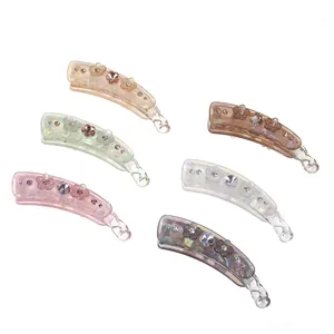 Lot de barrettes bananes 8,5cm avec motifs floraux et strass en six couleurs