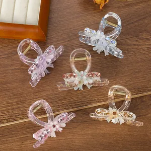 Pinza para el Cabello de Flor con Diamantes de Imitación Lazo de Acetato de Celulosa Elegante Accesorios para Mujer Niña