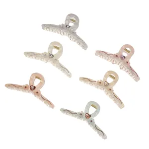 Set van 6 kleurrijke hartvormige haarklemmen met strass en bloemen op een witte achtergrond