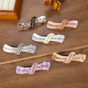 Elegant Acetate Marble Pattern Spring Hair Clip With Rhinestones Sweet Vintage Hair Accessory For Women Daily Office Dating