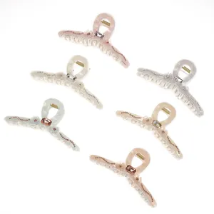 6-piece set of large floral hair claws with rhinestones and rectangular crystals