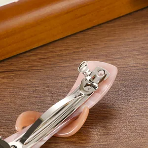 Pink translucent acetate spring hair clip with durable silver metal mechanism