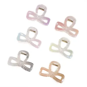 Glittery gradient bow hair claws set for girls in six vibrant pearlescent colors