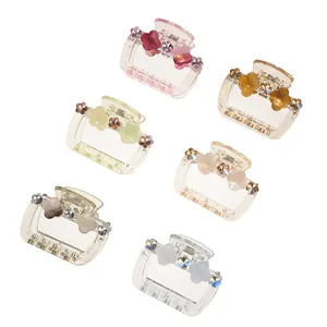 Set of 6 colorful transparent floral hair claws with rhinestones for women and girls