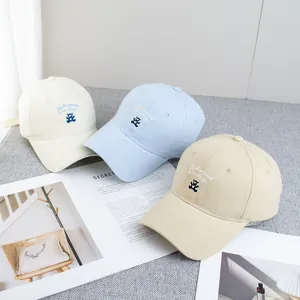 Three Korean style cotton baseball caps with bear embroidery in beige, blue and khaki