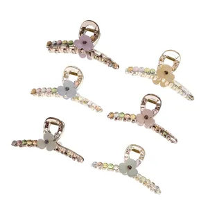 Set of 6 colorful floral hair claws with rhinestones and gold alloy frames for women