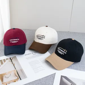 Cappellini da baseball retrò colorblock con ricamo di lettere premium in tre colori