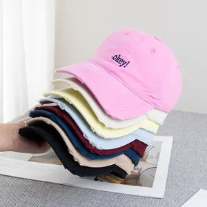 Unisex Vintage Distressed Cotton Baseball Cap Alphabet Embroidery Frayed Edge Retro Sun Hat For Men Women Casual Streetwear