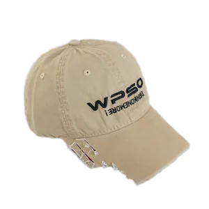 Khaki Vintage Baseballkappe mit WPSD Stickerei und gewaschenem Canvas im Used-Look