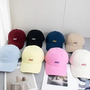Variety of Korean-style letter embroidery baseball caps with distressed brim in eight colors
