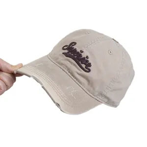 Casquette baseball rétro kaki avec broderie Superior et bord usé pour femmes