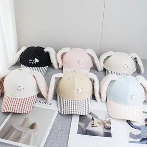 Cute cartoon long-eared rabbit baseball caps in six colors with plush bunny ears