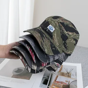Casquette 5 Panneaux Camouflage à Rayures de Tigre pour Hommes et Femmes 100% Coton Ajustable Vintage Streetwear Protection Solaire