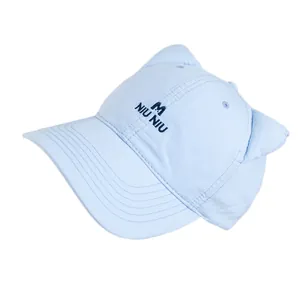 Cute light blue baseball cap with 3D cat ears and M embroidery for a casual look