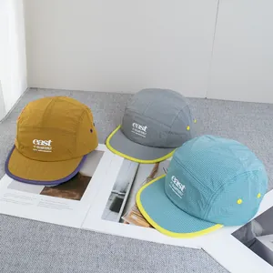 Outdoor 5-panel ripstop baseball caps in contrast colors with embroidery for sun protection