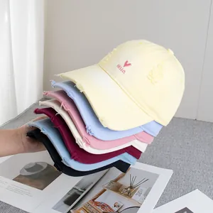 Distressed Cotton Baseball Cap For Women Men Hello Heart Embroidery Vintage Broken Edge Adjustable Sun Hat Fashion Outdoor Travel Accessory