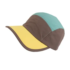 Retro Colorblock 5-Panel Outdoor Camping Kappe in Gelb, Braun und Grün aus Nylon