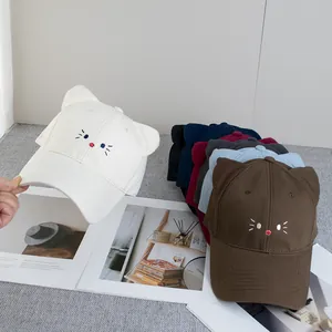 Simpatico Berretto Da Baseball Con Orecchie Di Gatto 3D Per Donna Cotone Viso Animale Ricamato Protezione Solare Cappello A Becco D'Anatra Alla Moda Regolabile