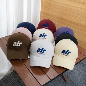 Retro baseball caps with air embroidery and distressed brim in eight various colors